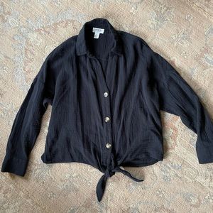 LOFT Lounge Cotton Tie-Front Shirt